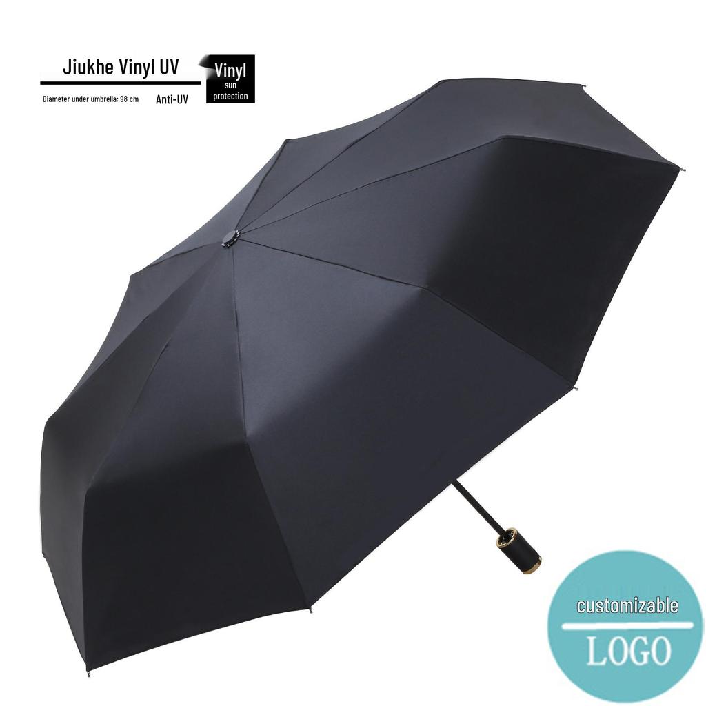 Zakázkový UV černý lepicí deštník proti slunci a dešti – Dámský třídílný design s potiskem loga.