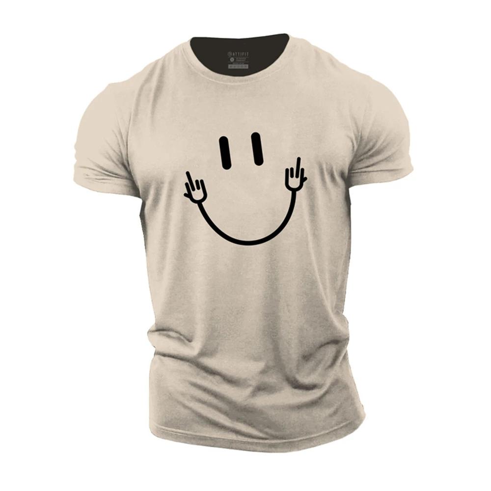 3D-gedrucktes Herren Sommer Kurzarm Lauf Sport Fitnessstudio Muskel T-Shirt Smiley Gesicht Übergroß Sportlich Lässig Hochwertige Kleidung