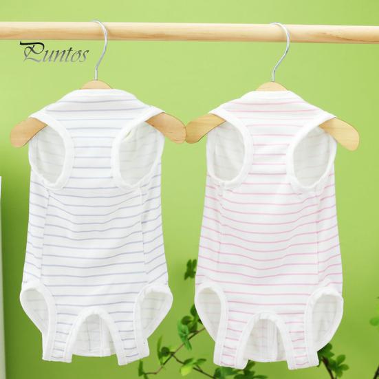 Stripes Pattern Pet Suit Soft Comfortable Fastener Tape Breathable Anti-scratch Anti-licking Puppy Supply Polyester Print Surgical Clothes Spring