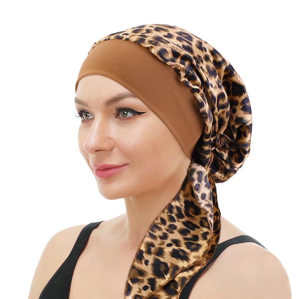 Elastic Printed Headscarf Pre-Tied Muslim Female Turban Chemotherapy Cap Hair Loss Cover Stretchy Head Wrap Bandana for Women
