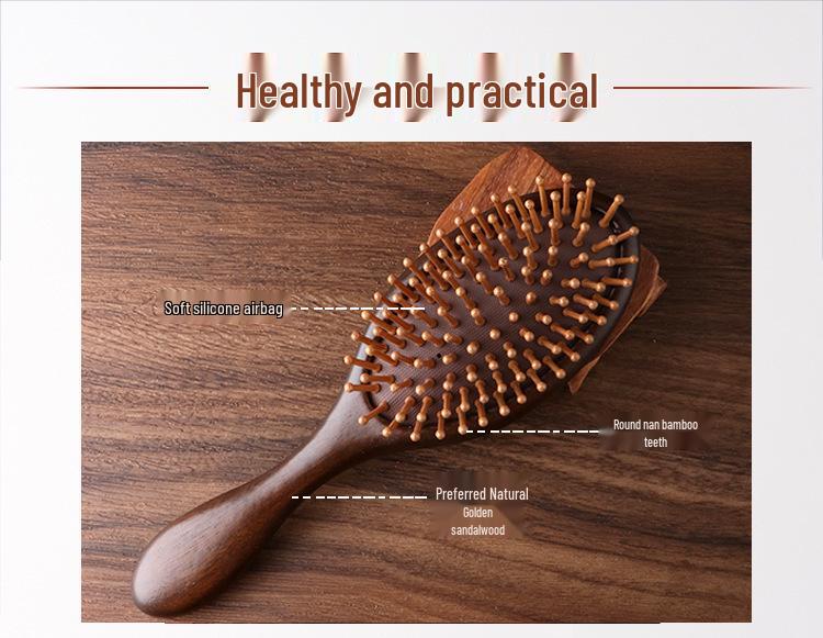 Sandalwood Air Cushion Oval Comb - Solid Wood Fluffy Hairbrush for Head Meridian Massage