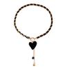 A Black Heart-shaped Mother-of-pearl Necklace Wrapped In Velvet, A Cold And Elegant Female Collarbone Chain With Tassels.