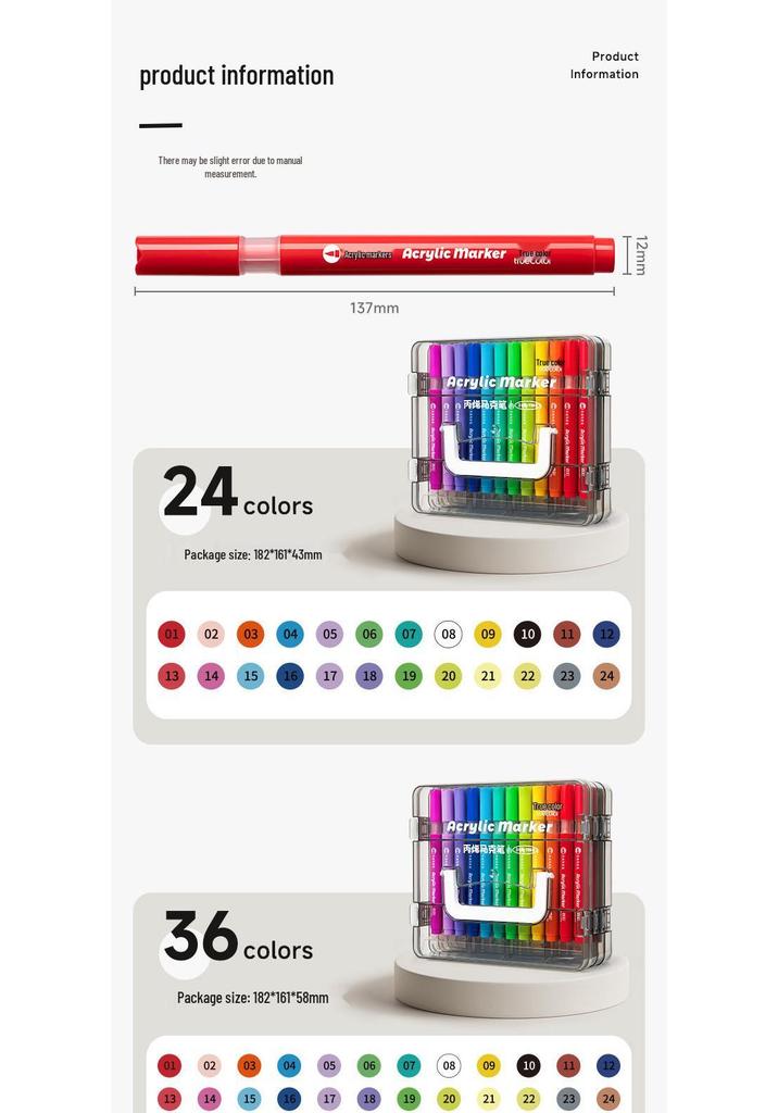 Washable Soft-Tip Acrylic Markers for Elementary Art - True Color & Stackable