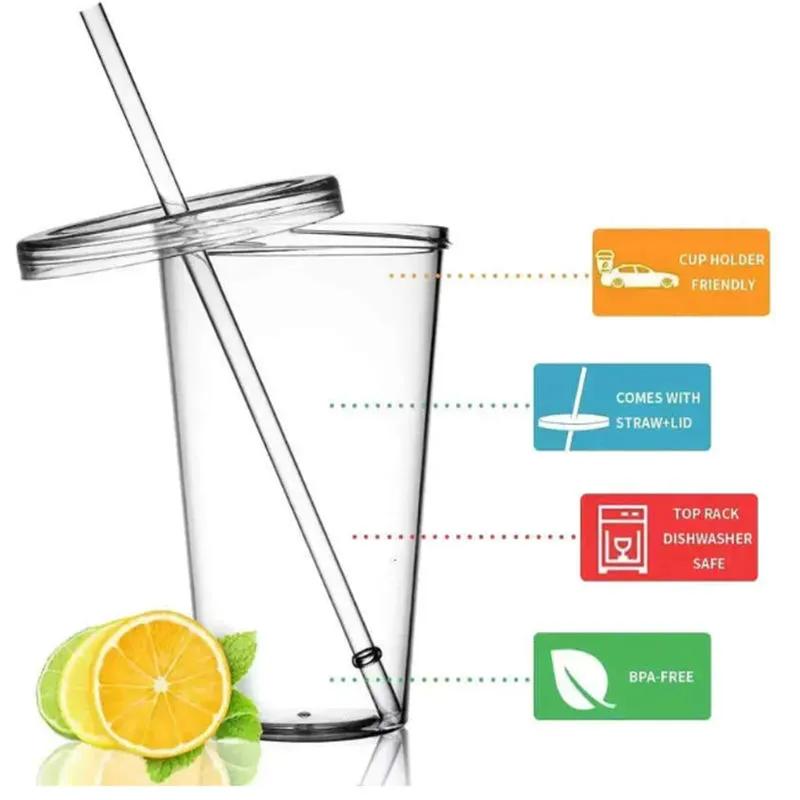 

Питьевые акриловые 16 унций настенные стаканы прозрачные двойные пластиковые стаканы для сока с крышкой и соломинкой кружка для кофе своими руками прозрачные кружки YLE026 Clear