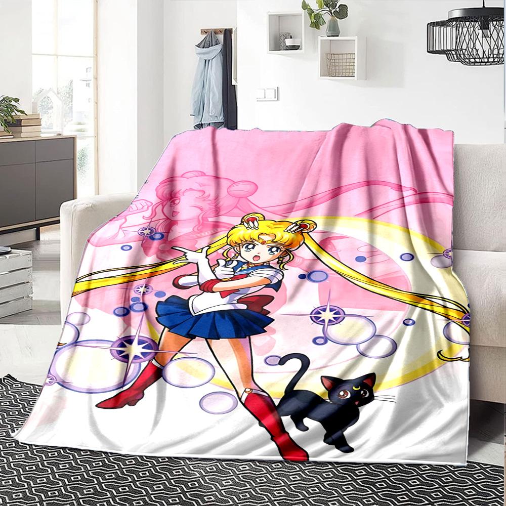 1pc Sailor Moon Adventure Flannel Blanket for Super Soft Cute Comfort Blanket for Travel Bedding Couch Sofa Blanket Y73022