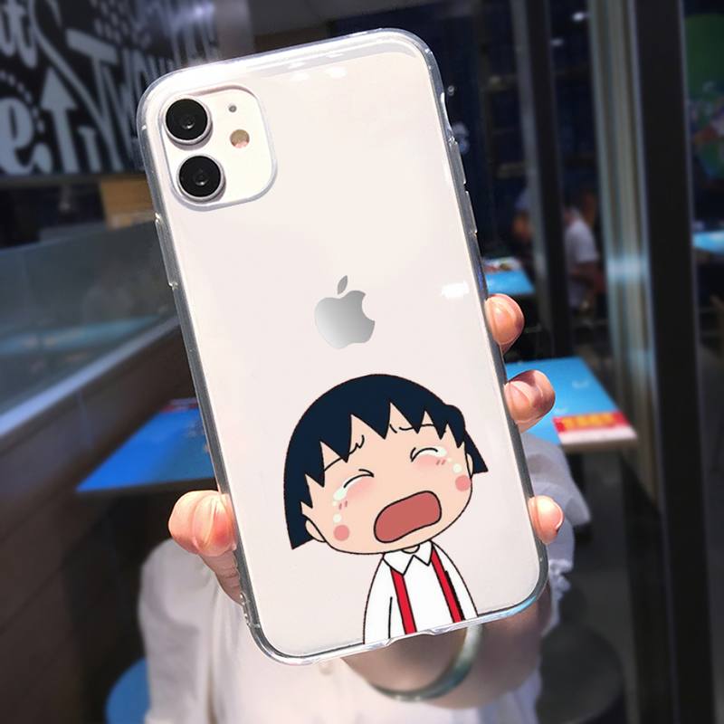 RUICHI Süße Chibi Maruko Chan Telefonhülle für iPhone 11 12 Mini 13 Pro XS Max X 8 7 6s Plus 5 SE XR Transparente Hülle