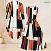 Women Plus Size Geometric Printed Two Piece Set Sleeveless Tie Waist Flared Dress 3 4 Sleeve Open Cardigan