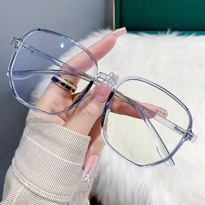 Retro Fashionable Polygonal Large Frame Myopia Glasses With Small Diamond Edges Women Men Anti-Blue Light Learning Eyeglasses