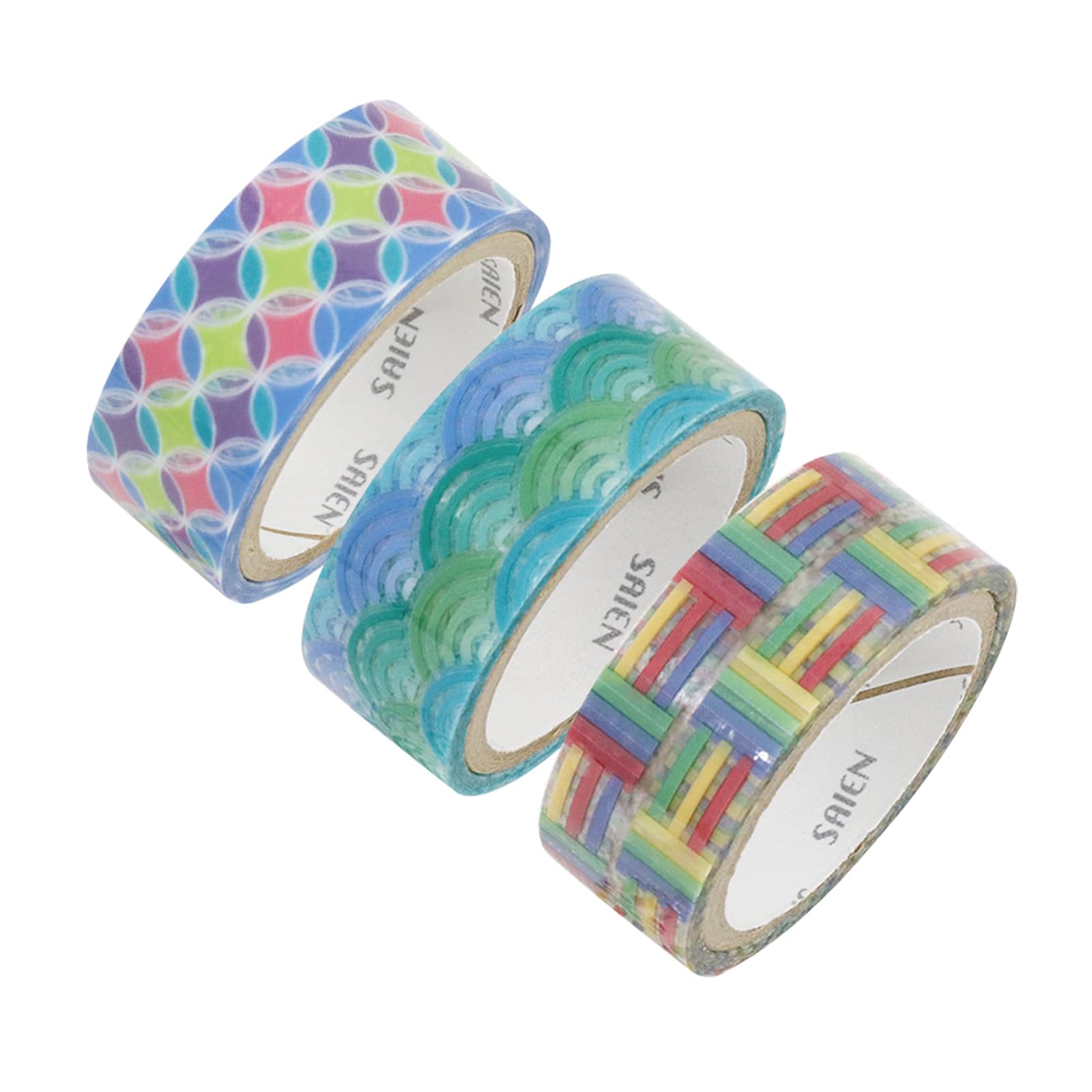 Kamiiso Sangyo Masking Tape SAIEN Clear Tape Series irowa 3 patterns Made in Japan 15mm width x 3m 3 roll set (Shippo, Seigaiha, Sankuzushi) HR-2010