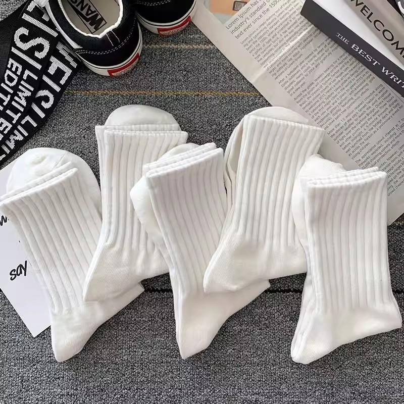 Soft Cotton Socks Men Women Solid Black White Breathable High Quality Sport Socks Spring Summer Male's Business Mid-tube Sock