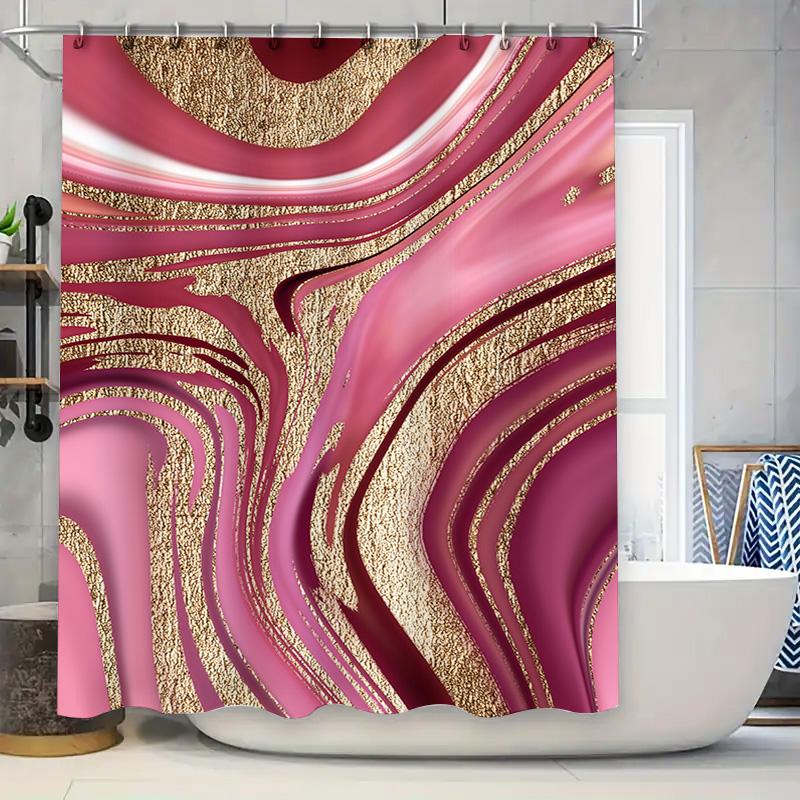 

Luxury Shower Curtain Set: Pink Gold Glittery Waves Print Waterproof Bath Decoration For Home Bathroom Decor (180X240Cm) Aliexpr W60H190(CM)-1 Pcs