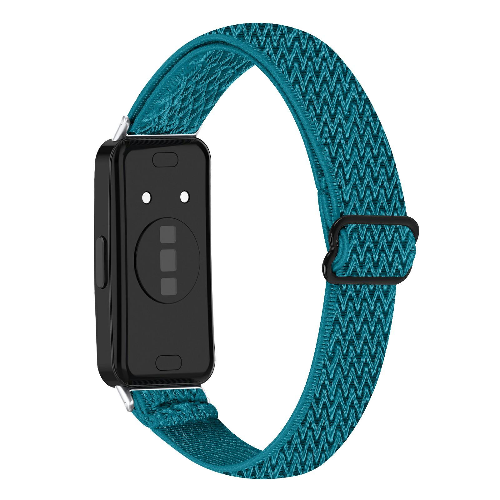 

For Huawei Band 10/9/8 Adjustable Nylon Watch Band Wave Design Elastic Wrist Strap Cyan