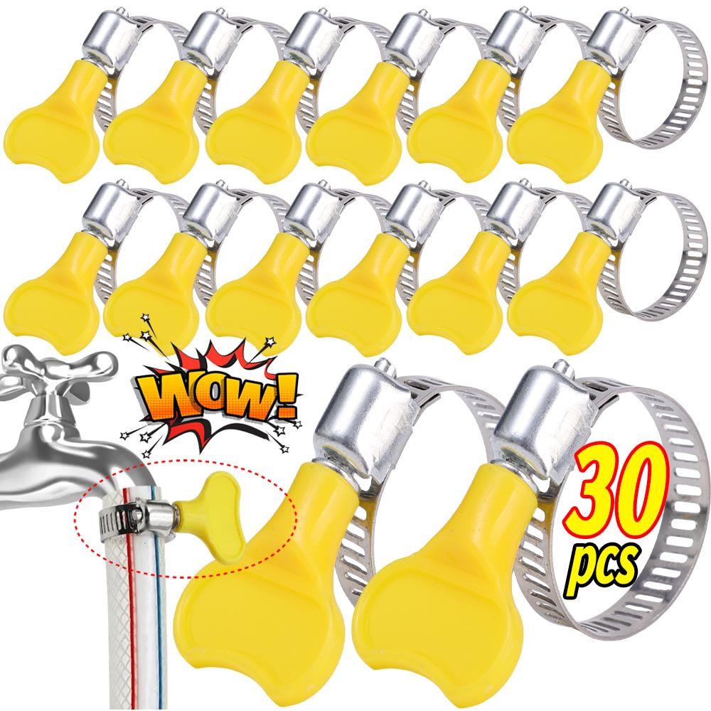 10-30pcs 16-25mm Adjustable Hose Clamps Pipe Clip Yellow Plastic Handle Hand Wriggle Fuel Hose Clips Water Pipe Fasteners Clamps