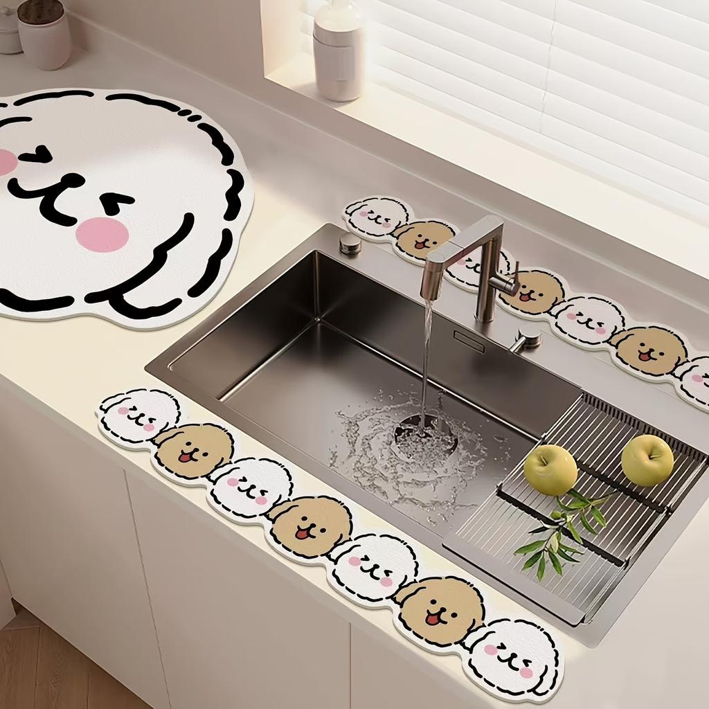 2 Adet Musluk Su Engelleyici Emici Ped, Mutfak Lavabosu ve Lavabo için Uzun Şerit Süzgeç Matları