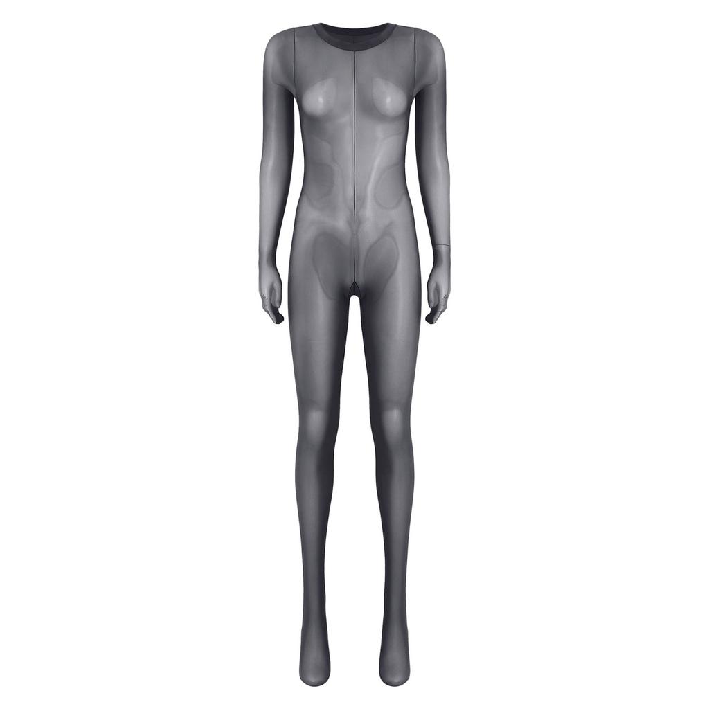 Dámský nylonový celotělový overal Jednodílné bodycon kombinézy Přiléhavý sexy kostým kočičí prádlo s dlouhým rukávem