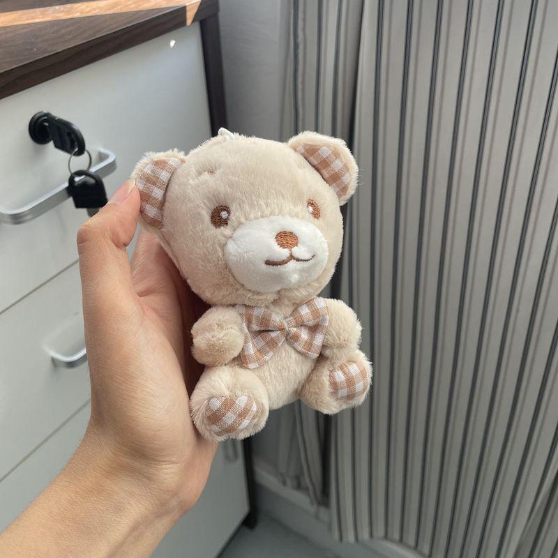 Cartoon Cute Checkered Bow Teddy Bear Plush Toy Pendant For Decoration Bag