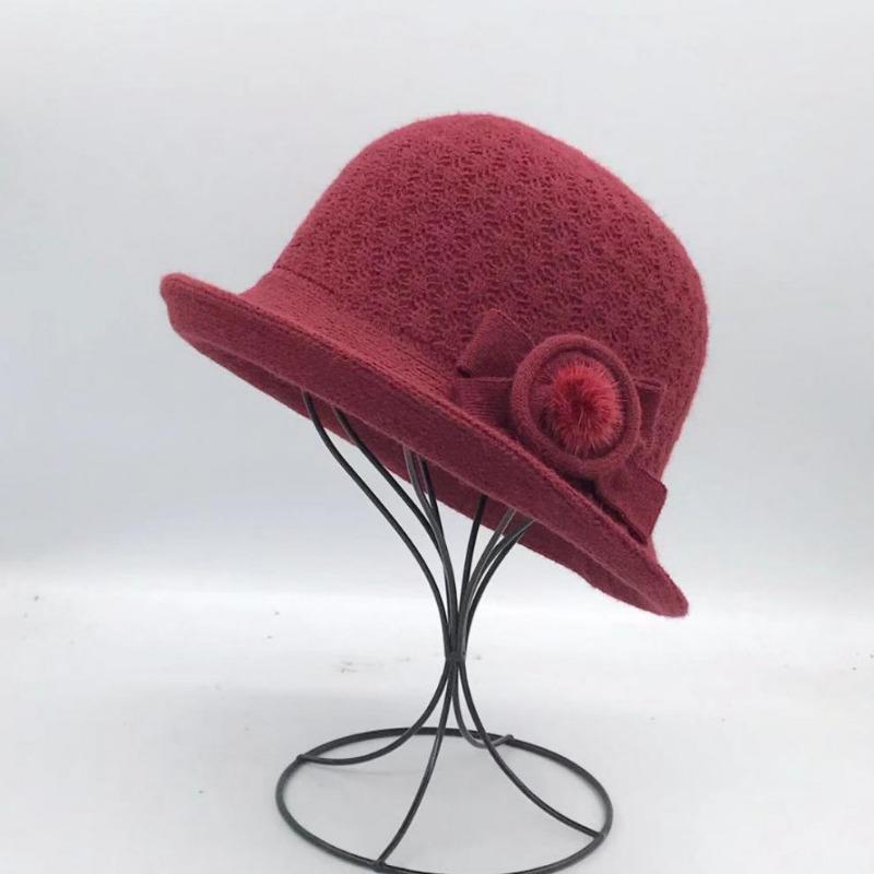 Woolen Bucket Hat Women's Autumn and Winter Bow Korean Version Versatile Japanese Dome Basin Hat British Retro Top Hat Tide