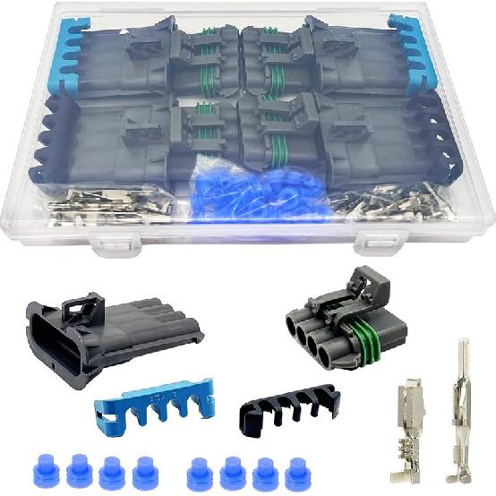 Connecteur 2 broches 14-12 AWG Kit de connecteurs Weather Pack Connecteurs électriques automobiles étanches 2 fils Connexion et déconnexion rapides (6 ensembles)