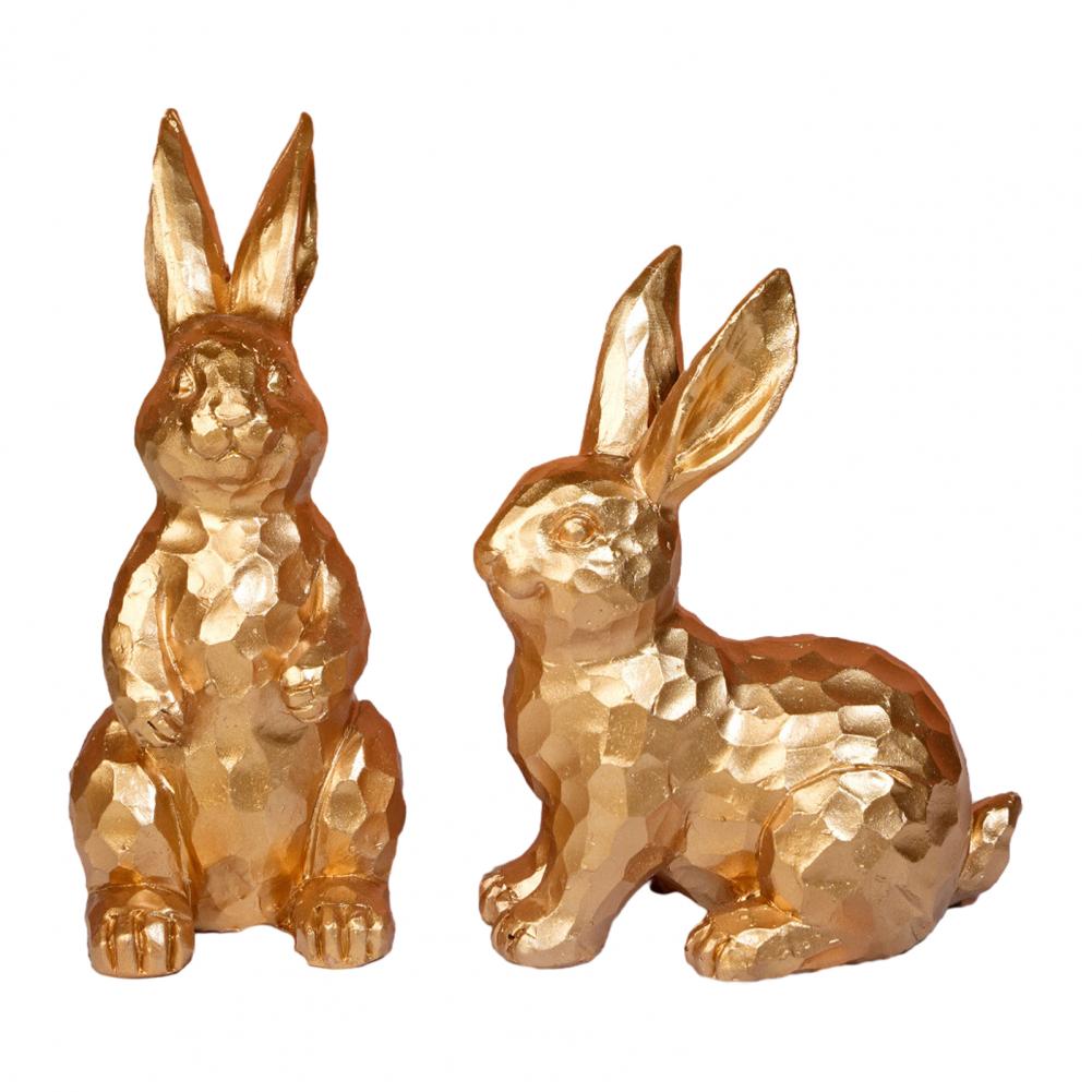 Resin Bunny Decoration Easter Bunny Ornaments Set Carved Golden Rabbit Resin Figurines Statue Decorations for Home Office