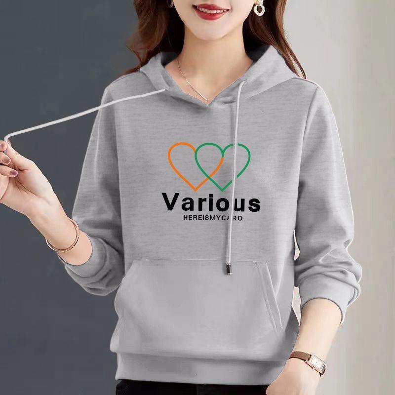 Women's Pure Cotton Bear Print Hooded Pullover Sweatshirt, Long Sleeve, Niche Design, New Spring & Autumn Style