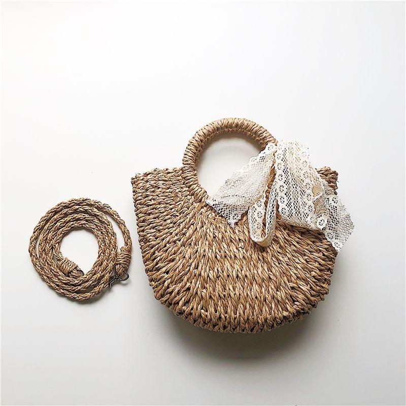 

Сумка кроссбоди на одно плечо из соломы, как у интернет-знаменитости, для пляжа, свежая Khaki Lace Scarf