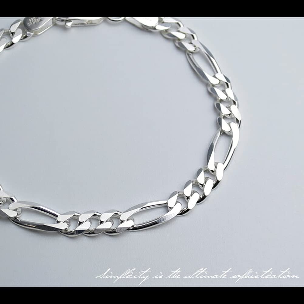 Gin no Silver 925 Figaro Chain Simple Design Chain [Shinjuku Kura] Bracelet, 17cm, 6-Face Cut, Women's,