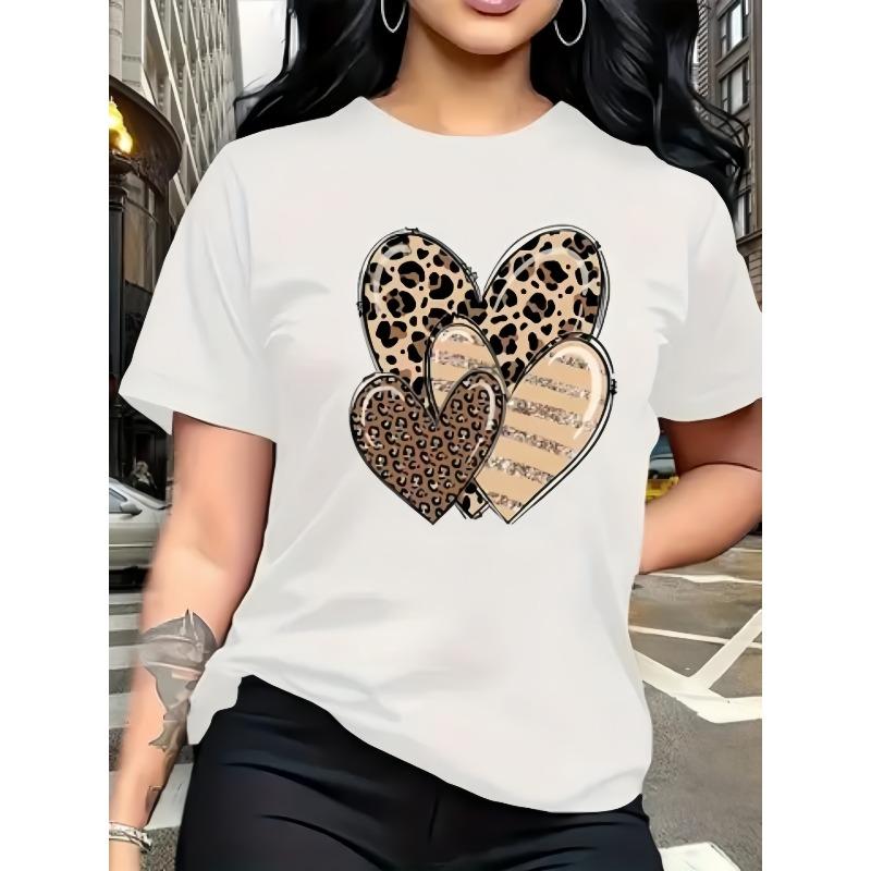 

European Size Leopard love combination art pattern printing, fashionable breathable T-shirt, family travel 4XL білий
