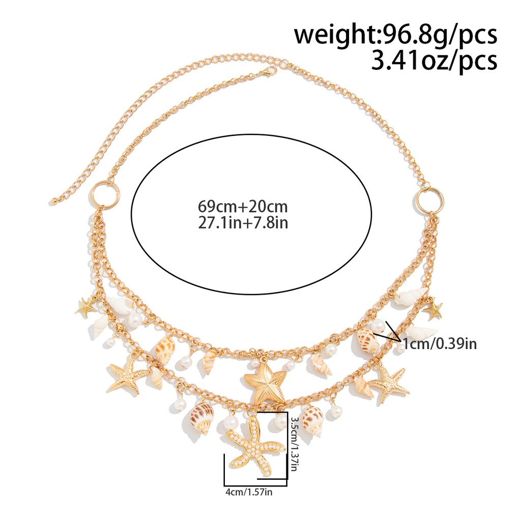 2025 Sexy Double Layer Charm Sea Starfish Waist Belly Chain Women New Summer Beach Conch Shell Pearl Body Chain Jewelry Gifts