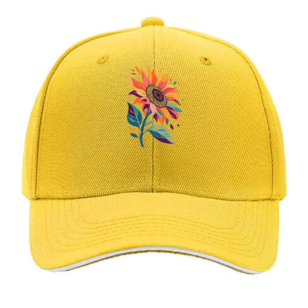 Vibrant Boho Sunflower Bloom Illustr Sandwich Baseball Cap Sun Cap Outdoor Workouts Hat