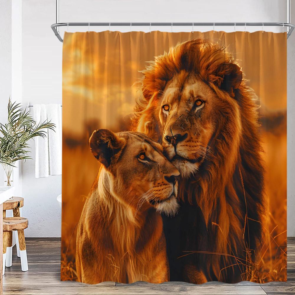 Bathing Leopard Shower Curtain Wild Animal Lion Panther in Bathtub Floral Bathroom Decor Modern Elegant Polyester Bath Curtain