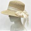Hollow raffia simple webbing bow flat top hat women's summer elegant versatile sunscreen straw hat vacation beach hat