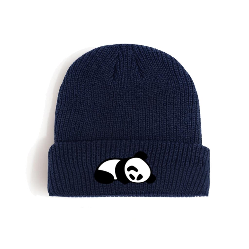 Unisex Panda Print Knitted Hat Elastic Polyester Breathable Warm Winter Hat