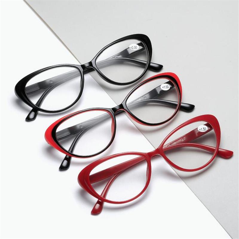 Spring Legs Cat Eye Farsighted Eyeglasses Women Black Red Frame Presbyopic Spectacles +100 to +400