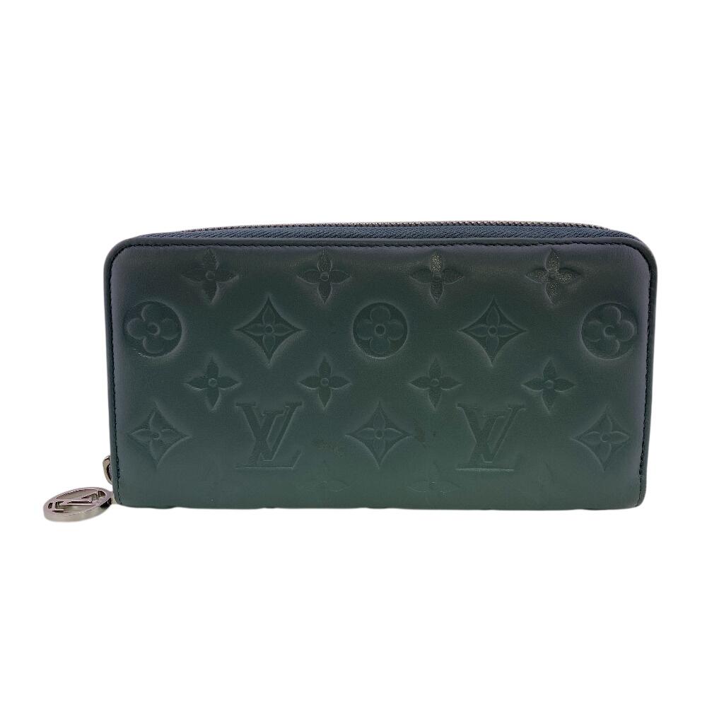 LOUIS VUITTON M81707 Japan limited Monogram emboss leather Zippy wallet Purse Blue Glacier leather Used