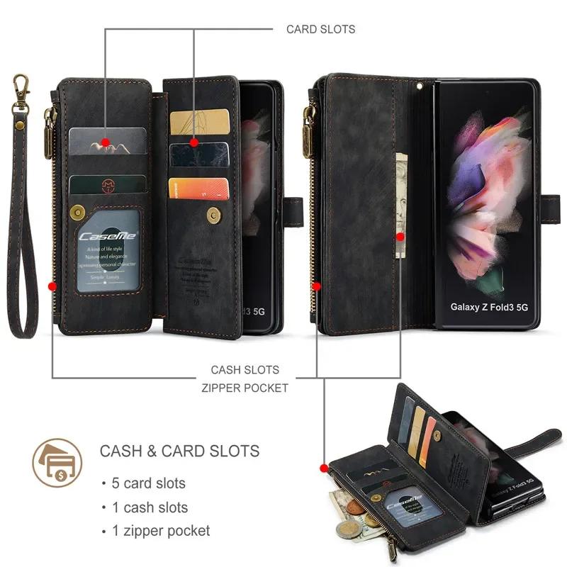 Business Flip Leather Phone Case For Samsung Galaxy Z Fold 7 6 5 4 S25Ultra S24 FE S23 S22 S21 S20 Plus Zipper Wallet Card Cover