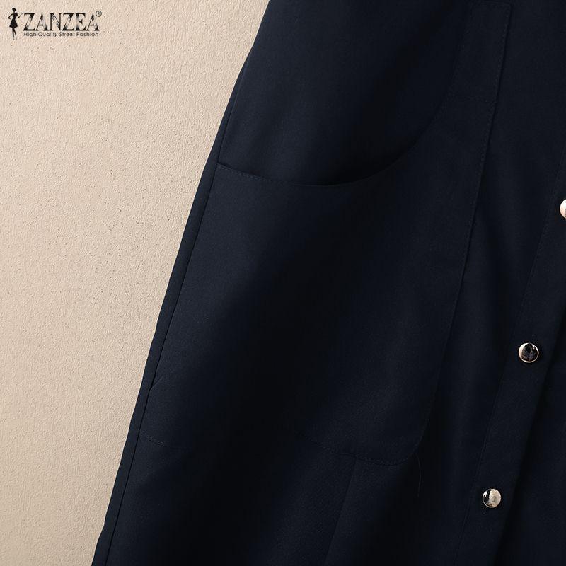 ZANZEA Damen Freizeit Umlegekragen Locker Halbarm Hemdkleid