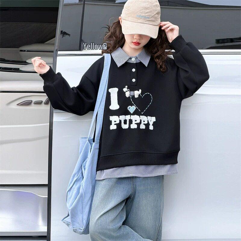 Girls Fashionable Two-in-One Academy Hoodie - Casual Spring/Autumn Style 170cm чёрный