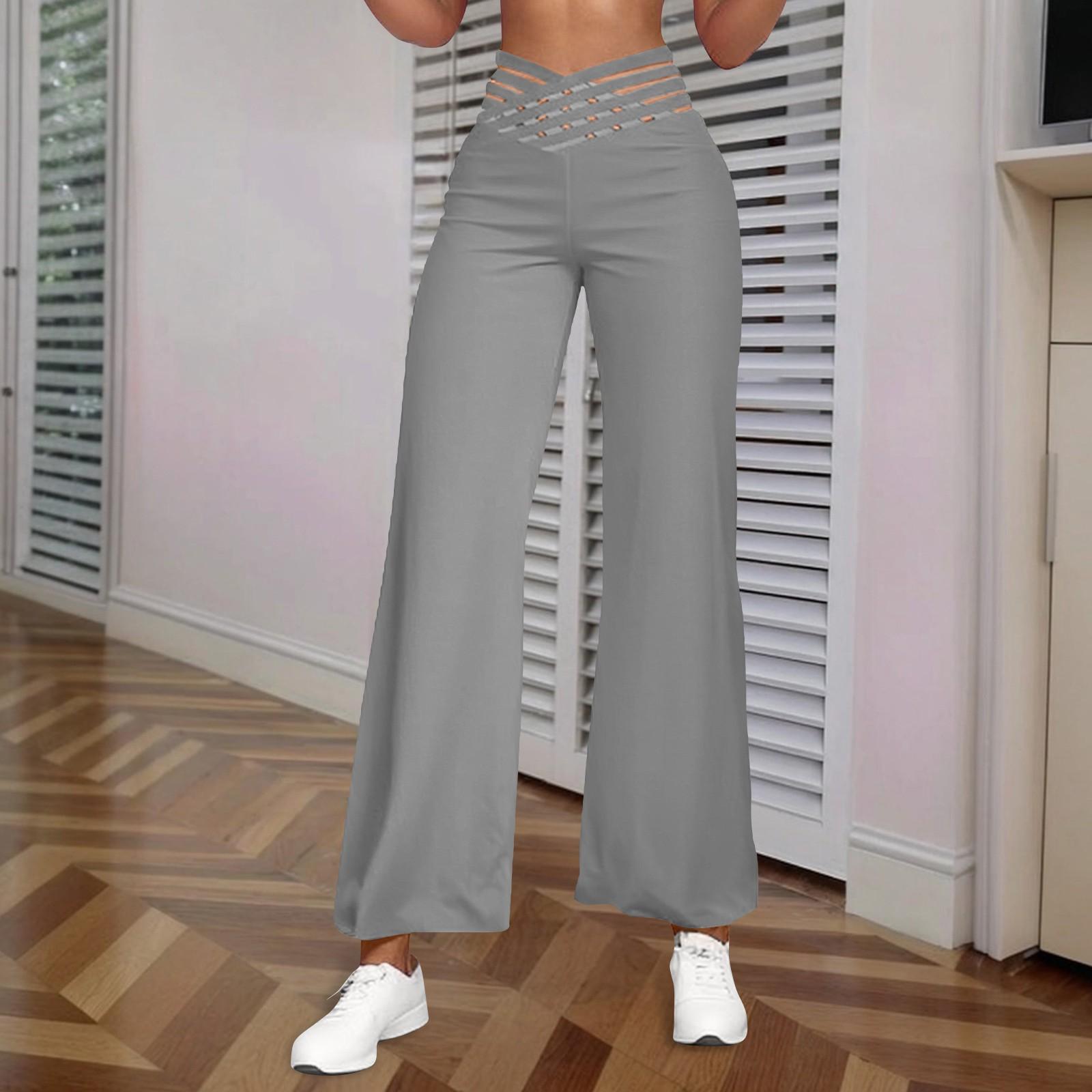 

Женские брюки с полым поясом, расклешенные брюки, повседневные брюки с высокой талией и широкими штанинами L