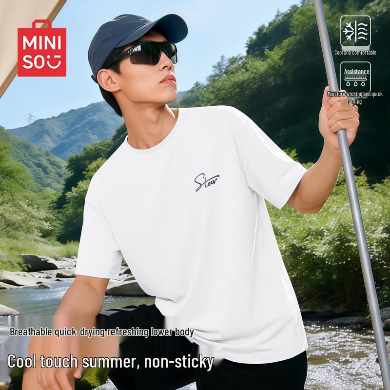 MINISO Men's Summer Quick-Dry Retro Crew Neck T-Shirt