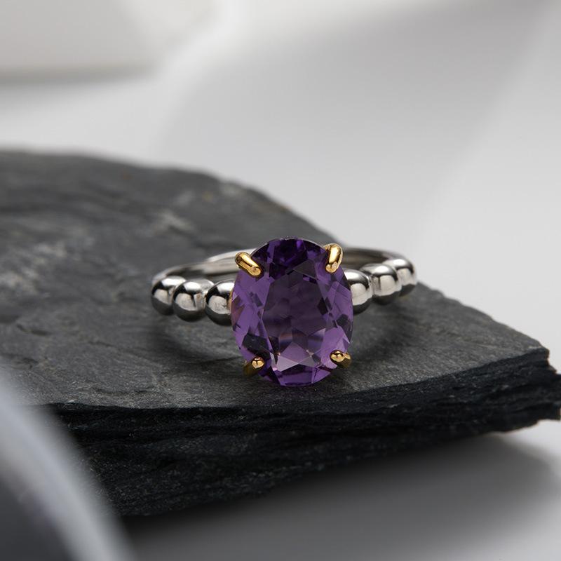 S925 Sterling Silver Natural Citrine Amethyst Topaz Color Treasure Ring Women'S Earrings Jewelry
