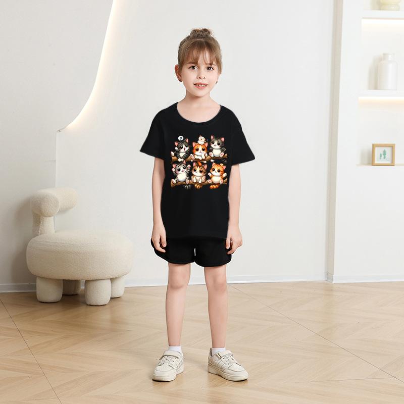 Children's Casual Short-sleeved T-shirt - Summer Girls' And Boys' Fashionable And Cute Cat T-shirt