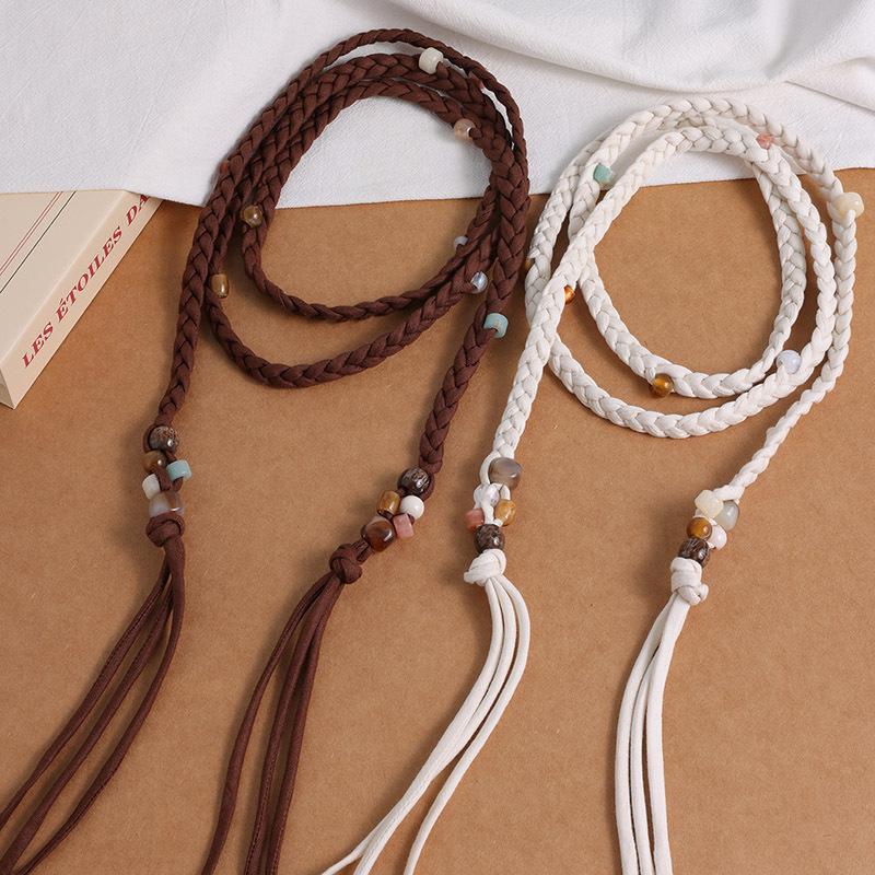 Bohemian Belt Ethnic Style Belt Woven Bead Cotton Waist Rope Soft Texture Vacation Style Women's Waist Rope
