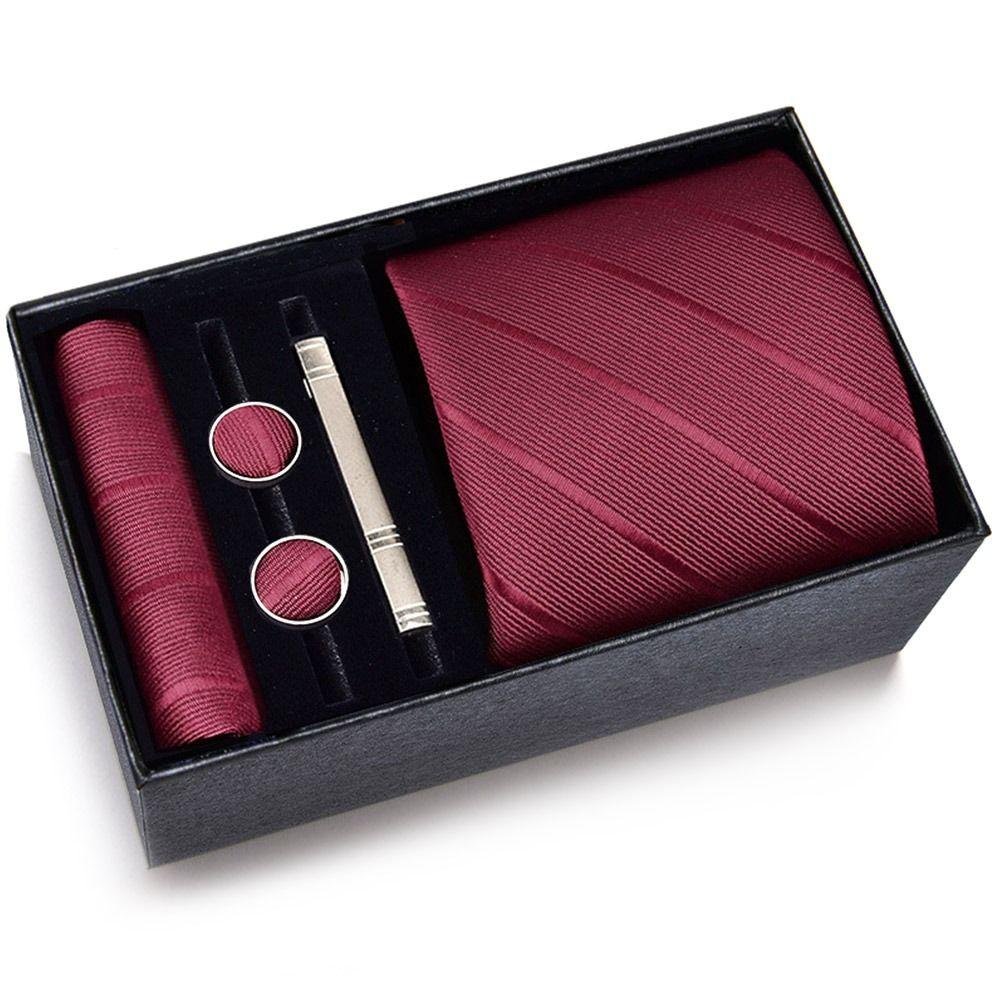 Fashion Handkerchief Wide Tie Sets Tie Clip Pocket Squares Cravat Business Classic Cufflinks Clip Box Men