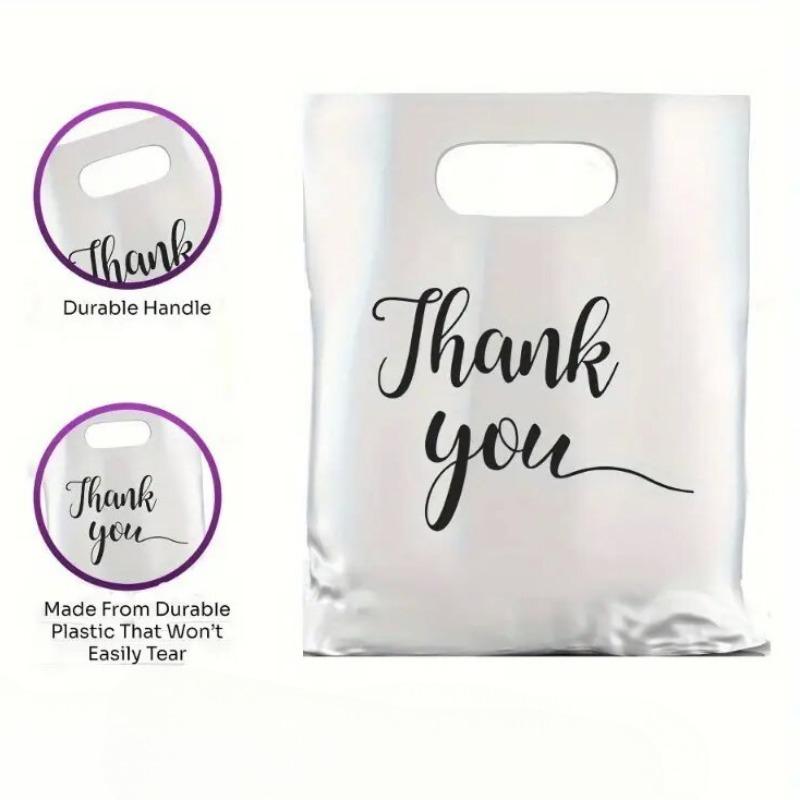 10/20/30PCS White Thank You Gift Bag Plastic Handheld Gift Bag Wedding Birthday Party Graduation Decoration Supplies