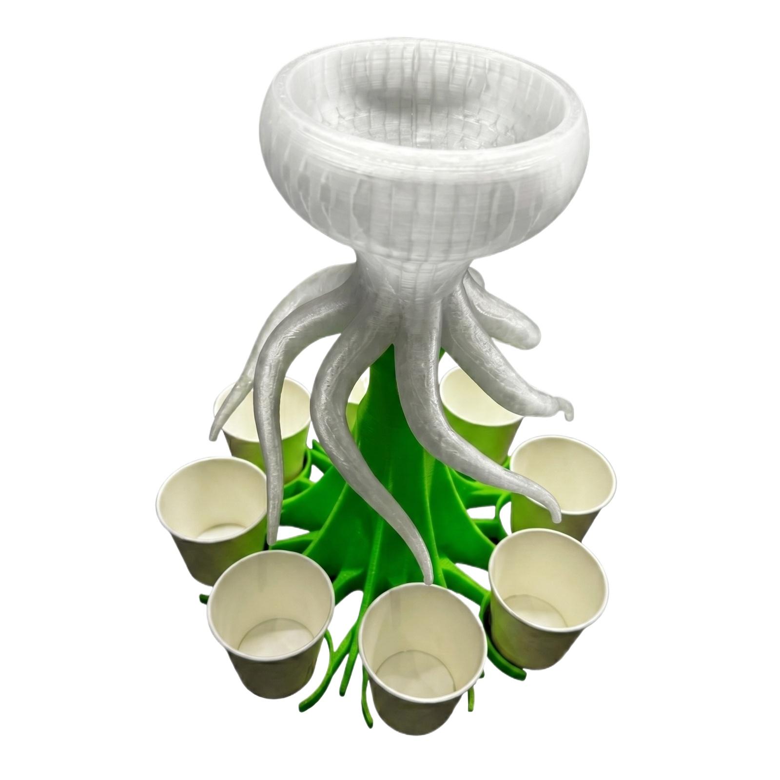 

Octopus-Shaped Beverage Dispenser with Multiple Cup Holders Plastic Stand for Party Drinks Serving and Organization One Size білий