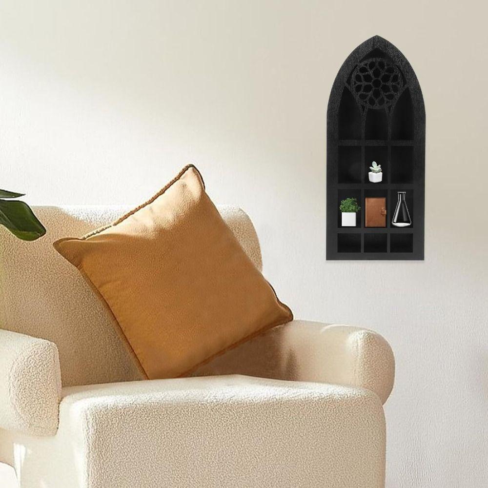 Gothic Design Old Church Window Shelf Black Finish Crystal Wall Shelf  Home Decor