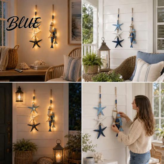 Bathroom And Bedroom Wall Decor Lighted Wooden Fish Starfish Decor Beachy with Warm LEDs Maritime Inspired Home Accessories Coastal Nautical Hanging
