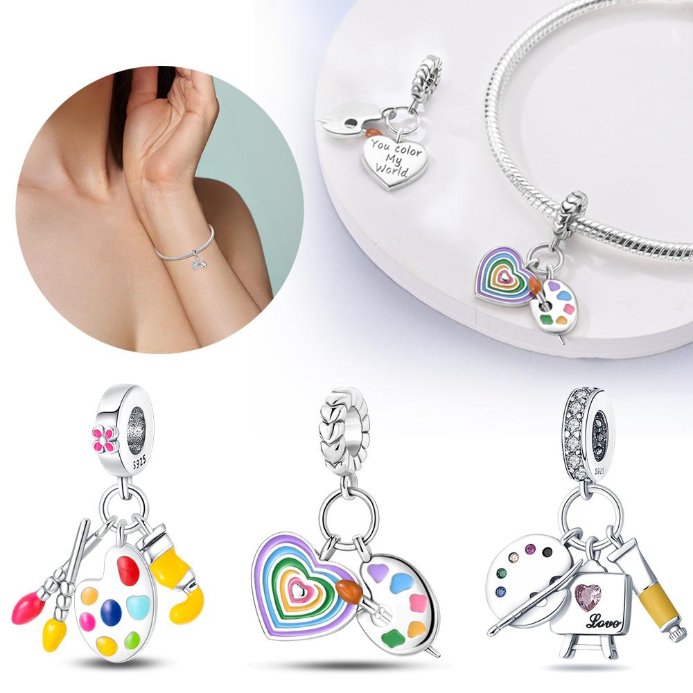 Palette Rainbow Heart Pendant Copper Colors For Charms Copper Colors Original Bracelet For Jewelry Making