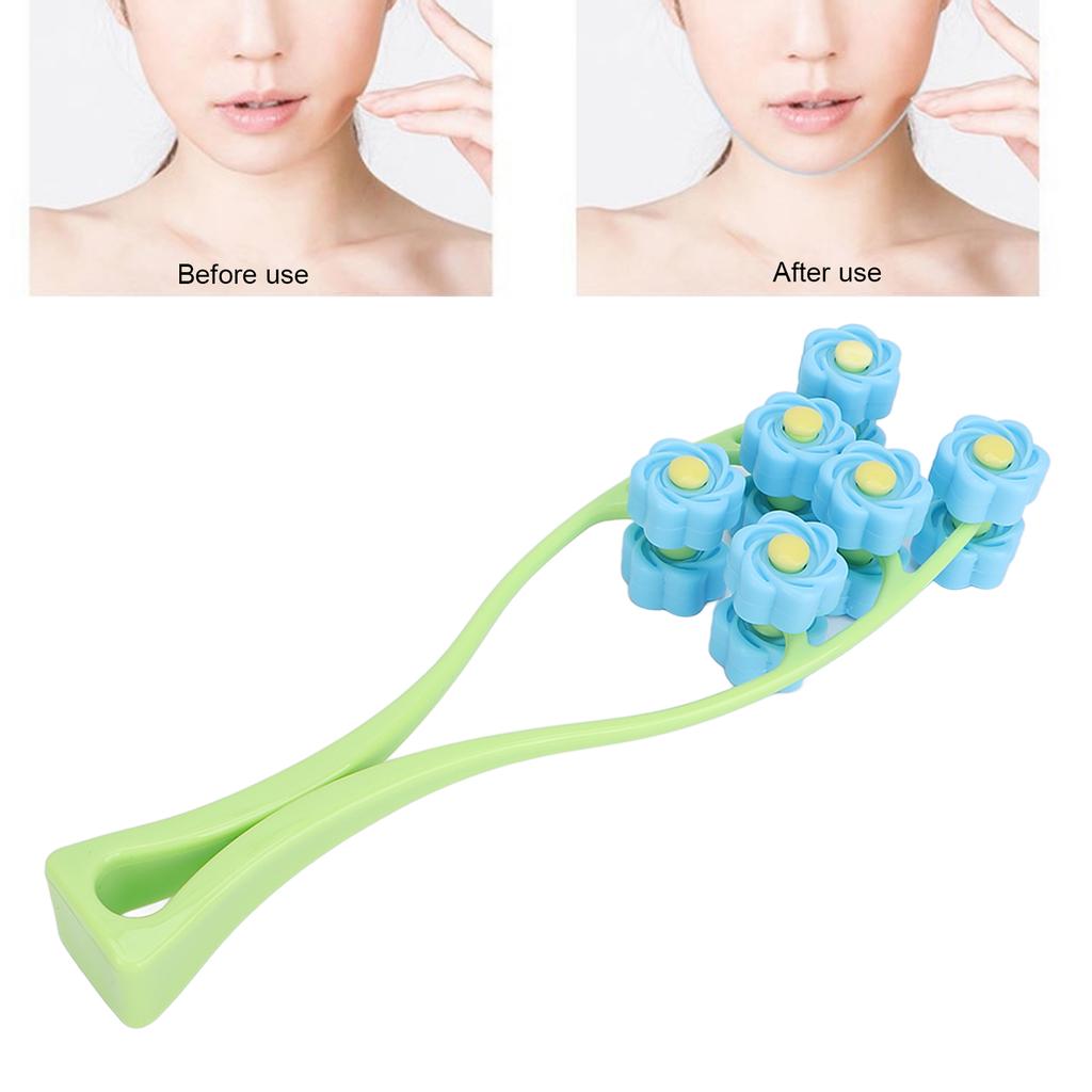 Face Roller Multiple Rollers Concave Convex Particles Comfortable Handle Multiple Rollers V Shaped Face Massager