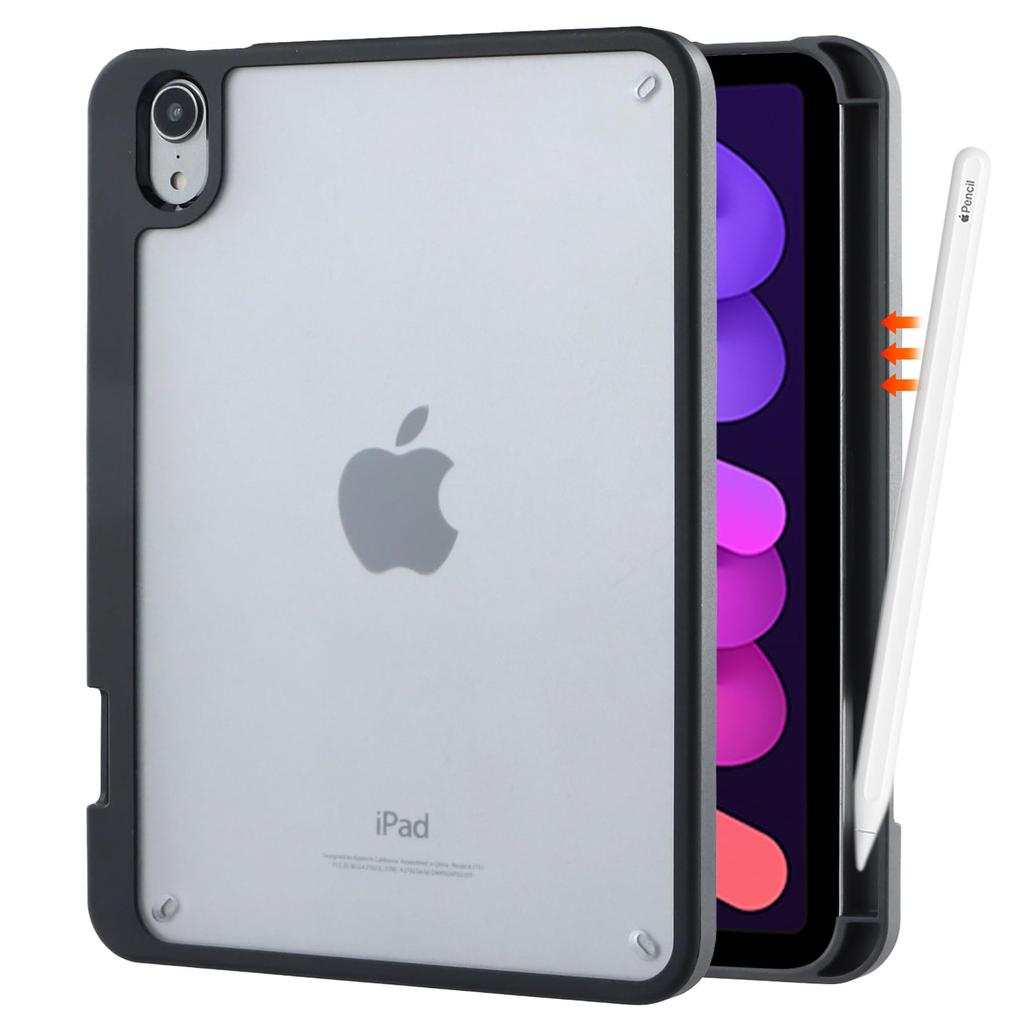 Case for iPad Mini 7th Gen A17 Pro 2024 and iPad Mini 6th Gen 2021 8.3", Frosted Translucent Back Cover with Pencil Holder